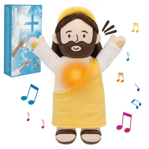 Talking Jesus Plush Toy with Glow, Resurrection of Jesus Speaks Bible Verses Story Songs, Jesus Stuffed Doll with Greeting Card, Plushie Suitable for Easter Christmas Baptism Gift
