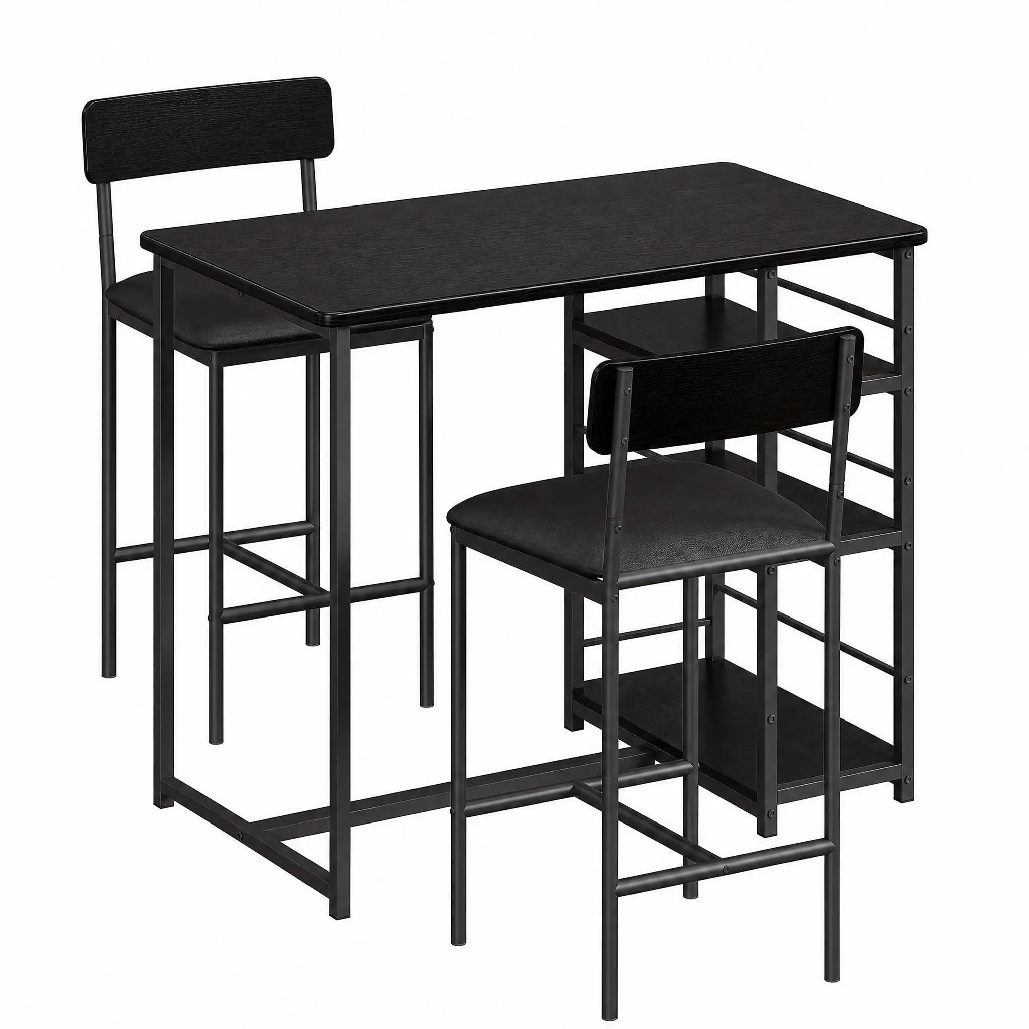Garvee  Space-Saving Dining Table Set for 2 with 3 Large Storage Shelves | Upholstered Chairs – Modern Bar Table, Ideal for Small Kitchens, Breakfast Nooks, Apartments