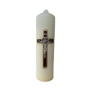 Devotional Candle with Crucifix and St. Benedict Medal