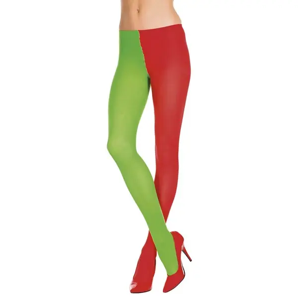 Women's Red and Kelly Green Opaque Jester Tights