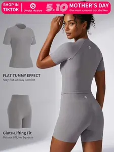 Uncia Active Women's Tracksuit Set - No Seamless Shorts & Raglan Sleeves Tee with Flat Tummy Effect & Glute-Lifting Fit Training Clothes Workout Gym Clothing Summervibes