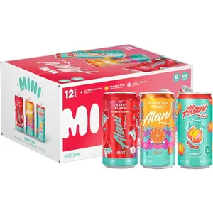 Alani Nu Mini Energy Variety Pack – Zero Sugar, 100mg Caffeine, Low Cal, B-Vitamins, 8 fl oz – Cherry Slush, Juicy Peach, Orange Kiss – 12 Pack | Boost Energy & Glow