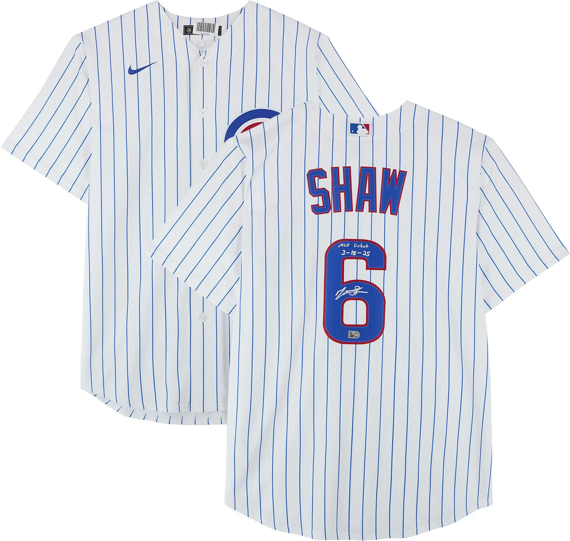 Matt Shaw Chicago Cubs Signed White Nike Replica Jersey w/MLB Debut 3-18-25 Insc