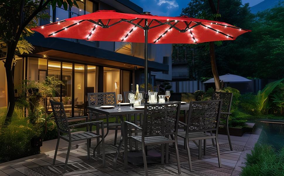 【Solar Led Lights】Yaheetech 13/15ft Large Patio Umbrella, Outdoor Double-Sided Rectangle Umbrella with 36 LED Lights & Crank for Patio Garden Pool Lawn Backyard, Base Included 【Solar Led Lights】Yaheetech 13/15ft Large Patio Umbrella, Outdoor Double-Sided Rectangle Umbrella with 36 LED Lights & Crank for Patio Garden Pool Lawn Backyard, Base Included