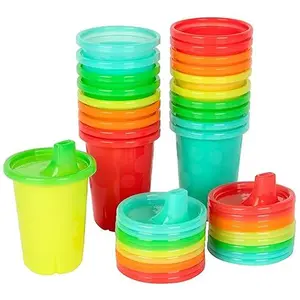 Take & Toss Spill Proof Sippy Cups - Rainbow Party Pack - Reusable Toddler Cups - Kids Cups and Snap On Lids for Ages 9 Months and Up - 20 Count Colorful Colorful Birthday Drinkware