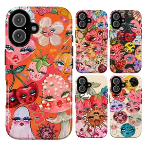 Oddly Cute Surrealist Art Phone Case Kitsch Pop Art Big Eyes Flowers Mushroom Strawberry Aesthetic Design Cover for IPhone 17 Air 16 15 14 Plus 13 12 11 Pro Max  Samsung galaxy PLus Ultra 22 23 24 25 26 series Funky Gift for her, him