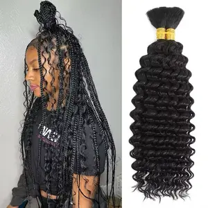 Human Hair 100% Deep Wave Bundles 18 Inches - Boho Braiding Hair Grade 12A - 2 Bundles (100g) Natural Black Bundle