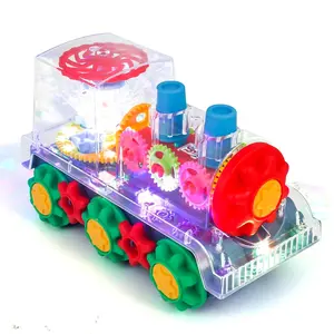 Light Up Transparent Gear Train Engine Toy for Toddlers, Bump and Go Electric Crawling Toy with Cool Light & Music, Educational Birthday Gift for Baby Boys Girls