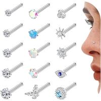 Silver-15Pcs Straight Nose Stud