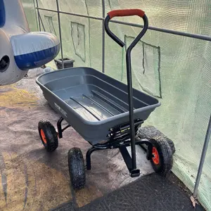 VEVOR Poly Garden Dump Cart with Easy to Assemble Steel Frame, 2-in-1 Convertible Handle, 13 Inch Tires, Max Capacity 1500 lbs, Utility Wheelbarrow Productivity Yard