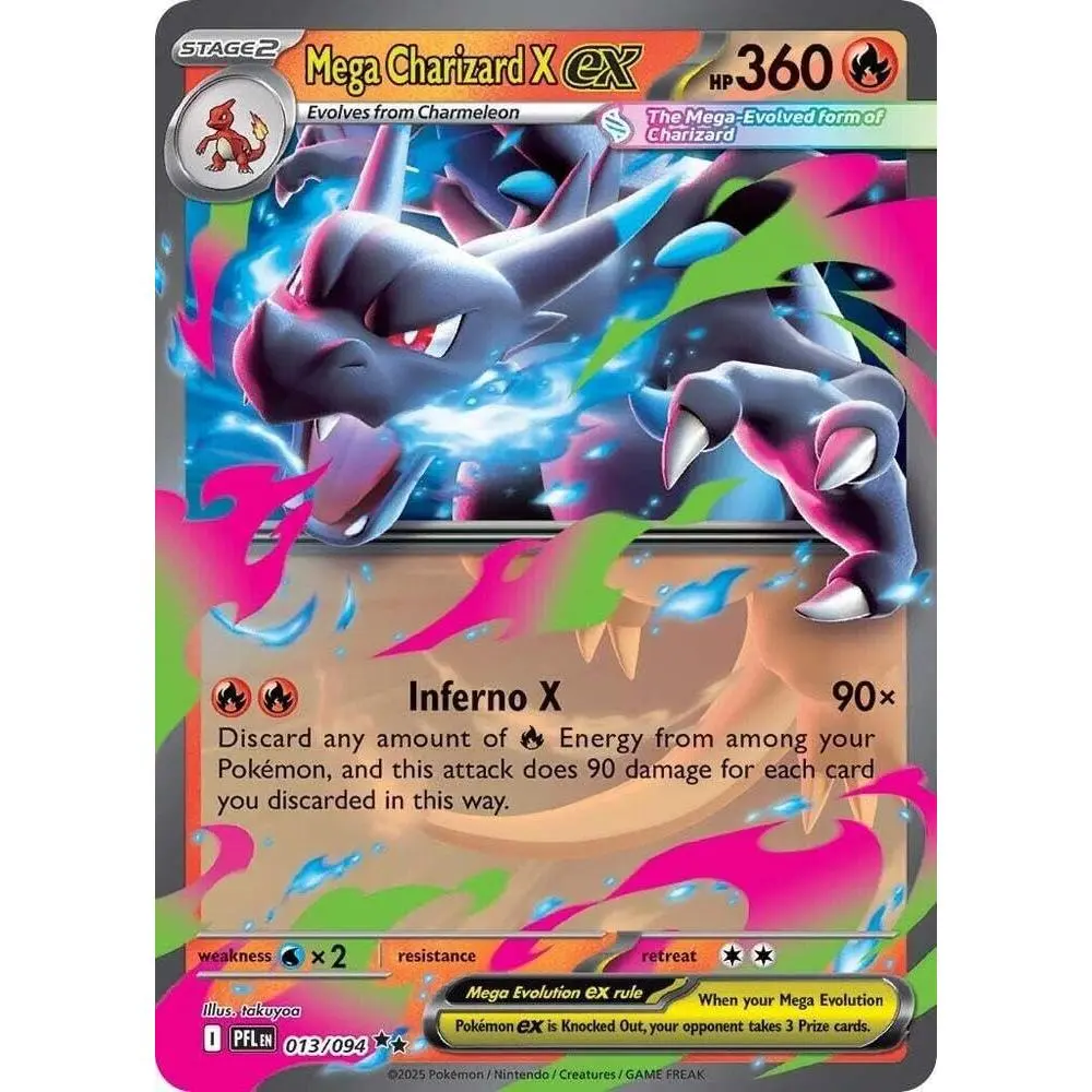 Mega Charizard X ex Fire Holographic Collectible Trading Card, 013/094 Phantasmal Flames (PFL), Standard Double Rare, Non-Sports Trading Card Collectible