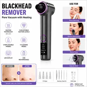 2026 Advanced Blackhead Remover Pore Vacuum with Heating, Blackhead Extractor with 3 Adjustable Suction Levels, 9 Modes, 5 Probes, Blackhead Remover Tool for Women and Men