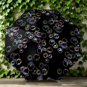 1PC Creative Fashion Folding Umbrella with Floating Colorful Bubbles at Night Pattern - Suitable as a Birthday Gift, Valentine's Day Gift, for Various Holidays, Travel, and Gift Giving