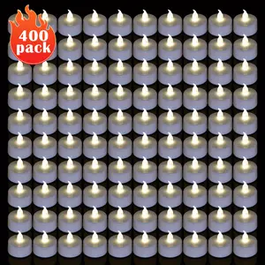 400 Pack LED White Light Small Tea Wax Gift Set, Can to Work for 200 + Hours, Suitable for Christmas, Weddings, Valentine's Day Various Holiday Fake Candles Battery Operated Romantic Scene No Flames