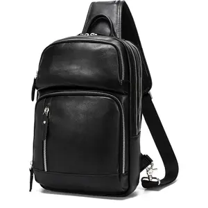 LANNSYNE Full Grain Leather Sling Bag For Men Crossbody Chest Daypack fits 12.9" iPad