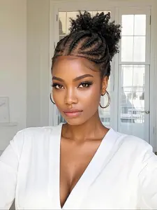 Black Women's Short Braided Wigs, Gorgeous Fluffy Wigs with Baby Hair Bangs, Synthetic Wigs for Party, Daily Use, Synthetic Curly Wigs