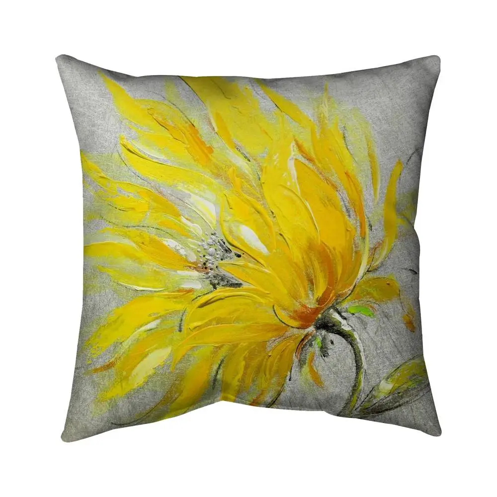 360 Stand 18x18 in. UV-Resistant Grey Soft Weather-Resistant Outdoor Throw Pillow, Nature-Inspired Vibrant Yellow Flora Polyester Print, Contemporary Patio Home Decor Cushion Accessory, Grey Cushions, Soft Cushions