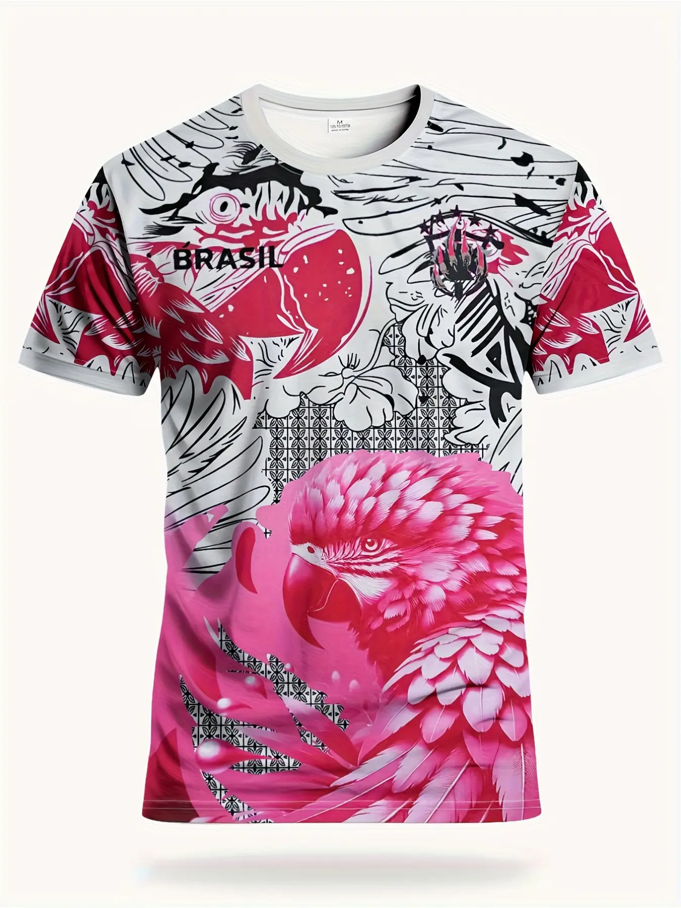 The men's football jersey, short sleeve, breathable round-neck sports top with Rio style, features parrot pattern, made of lightweight moisture-wicking fabric, perfect for Brazilian football matches and training, Sportswear for summer