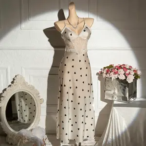 Luxury Silky Nightwear dress, Hear-print Long White Dress Pefect for most Occasions and all Seasons Women's la perla nightwear