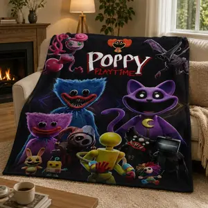 Poppy Playtime Flannel Blanket Soft Skin-Friendly Warm Sofa Bedroom Nap Blanket Throws Multi-Scene Use Print Pattern Adults Y2K Gaming Room Aesthetic Pop Culture Indie Game Fans Unique Gamer Holiday Gift Fleece Blankets