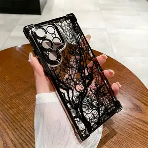 Stylish Black Art Tree Branches Phone Case for Samsung Galaxy S25, S24, S23, S22 FE Ultra Plus 4G/5G - Shockproof Transparent Soft Back Cover