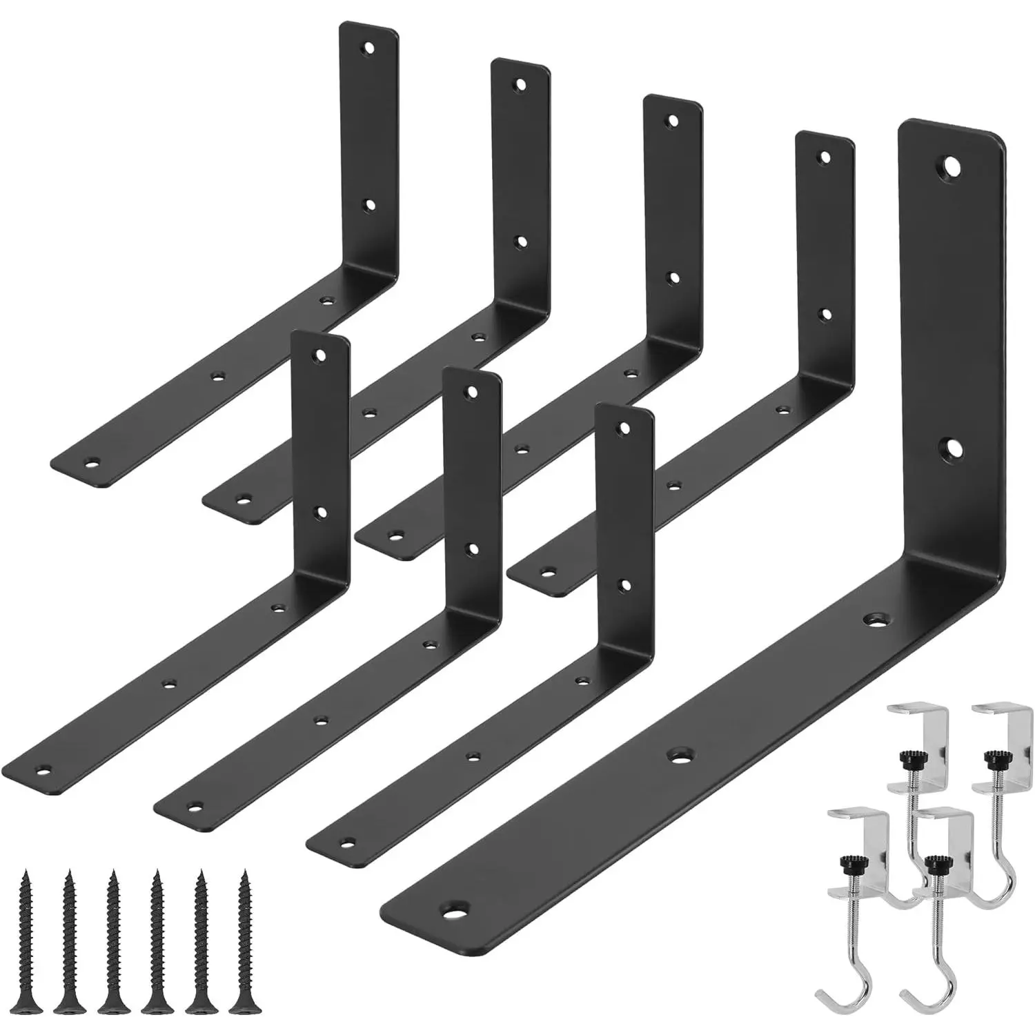 L Floating Shelf Brackets,8 Pack Heavy Duty L Brackets for Shelves, L 10" X H 6" Black Metal Countertop Support Brackets,Wall Mounting for
