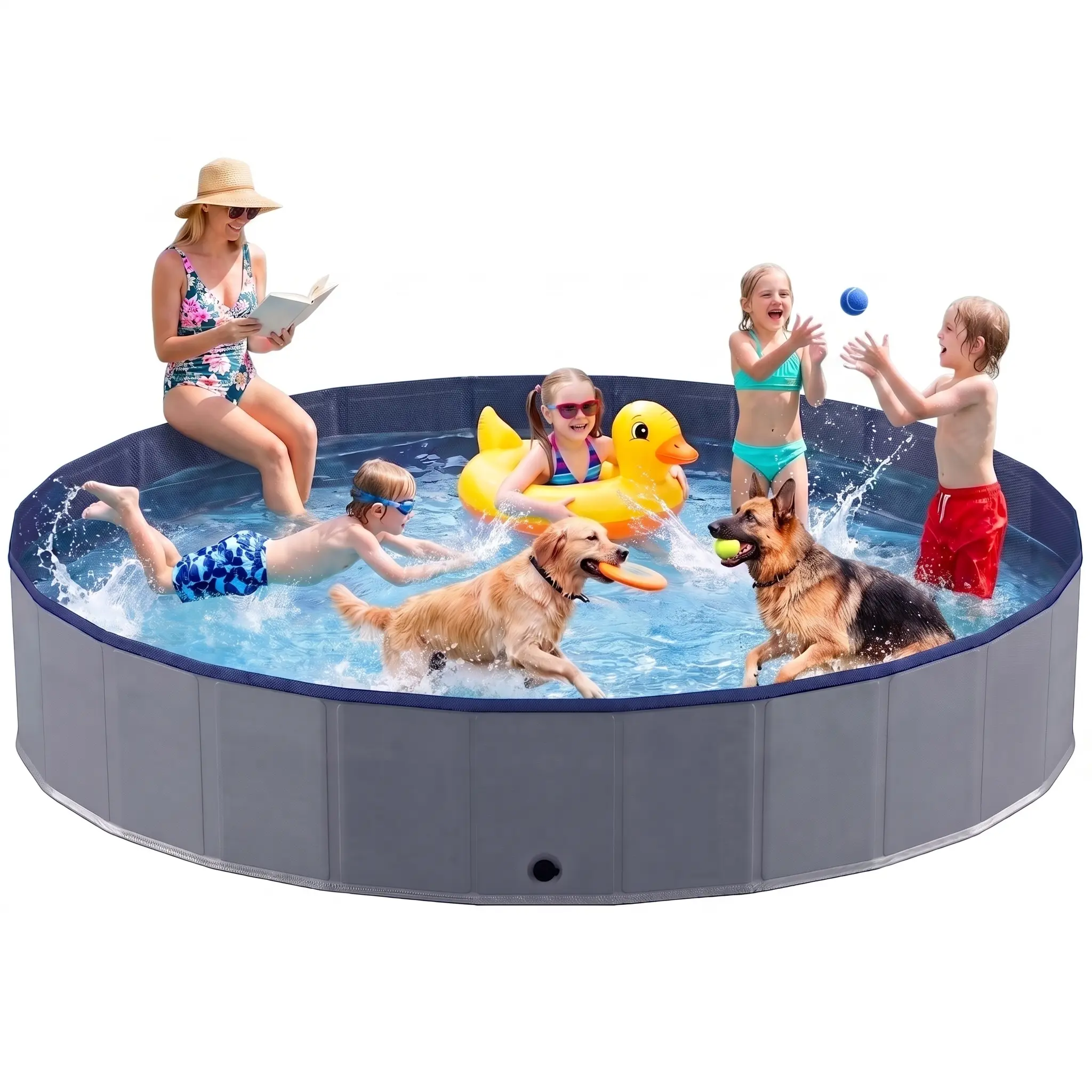 【Cooling】Foldable Pet Swimming Pool for Dogs & Kids, Portable Kiddie Pool, Collapsible Dog Bath Tub, Dog Pool, Non-Slip Wash Tub for Dogs & Kids, Durable & PVC Doggie Pool, Multi-Use Bath for Beach/Home,Pools for Back Yard,Camping, Cool Outdoor Yard Stuff