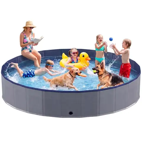 Cooling Foldable Pet Swimming Pool - Compact Size, Impermeable Leakproof PVC, Non-Slip, Portable Collapsible Dog Bath Tub for Dogs, Multi-Use for Backyard, Beach, Camping