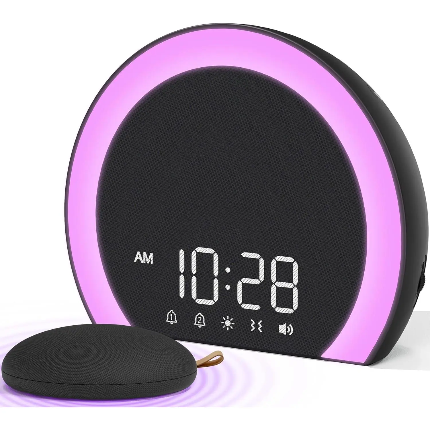 Home Decor Modern Super Loud Alarm Clock - Wireless Bed Shaker, Vibrating Dual Alarm, Light Wake-Up Function, 9-Color Night Light, 5 Sound Patterns, 0-100% Dimmable, USB Rechargeable for Heavy Sleepers