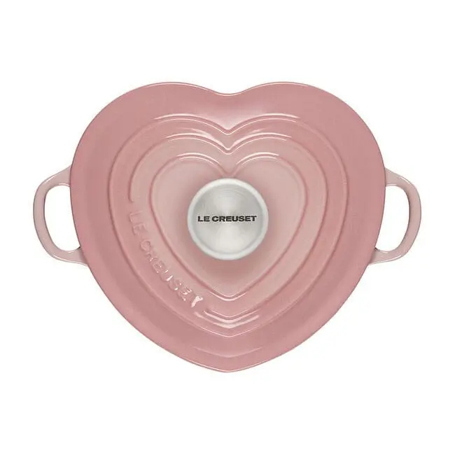 Le Creuset Shallow Heart Cocotte - Chiffon Pink with Light Gold Stainless Steel Knob 1.25qt