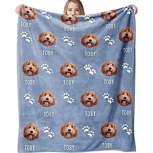 Custom Blanket with Dogs Pictures & Name Personalized Funny Dog Face Throw Blankets Soft Warm Plush Fleece Customized Blanket for Couch Bed Sofa Gifts for Dog Dad Mom Birthday Christmas