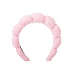 Makeup and face-washing headband, pink bubble design, 1-piece pack, super-absorbent microfiber headband for face washing, soft towel fabric, no squeezing, anti-pull strap, gently protects hair and head