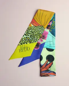 Haute Redd Orange & Yellow Flowers & Animal Silk Twilly Scarf