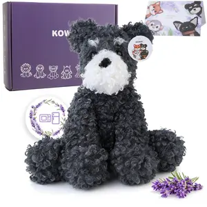 KOWSI Microwavable Heating Pad Schnauzer Dog Plush - Weighted Stuffed Animal Toy Tourmaline Beads & Lavender - 1.1 lb for Long Lasting Cozy Warmth & Relaxation - Includes Gift Box & Greeting Card