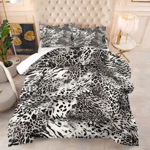 2/3 Pcs Ink Black-White Leopard Print Bedding Comforter Set, Comforter & 1/2 Pillowcases (no filler), All-Season, Ink Leopard Print, Fits Bedroom/Dorm/Rental Decor, Ideal for Chinese Style Fans/Roommates/Birthday Gifters