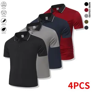 4-piece set: casual men’s short-sleeve polo shirt set featuring a comfortable relaxed fit and a classic turn-down collar shirt, suitable for work, golf, travel, and everyday wear.