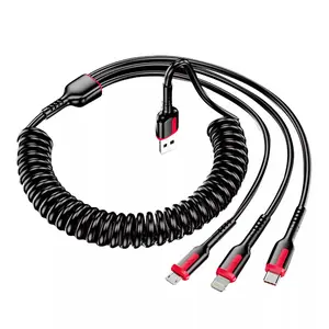 66W 3 in 1 Retractable Charging Cable 4ft, 1.2m Multifunctional Phone Charger Cable Nylon Braided Universal 3 in 1 Charging Cord Extra Long Multiple USB Cable with USB C, Micro USB Port Connectors for Cell Phones and More