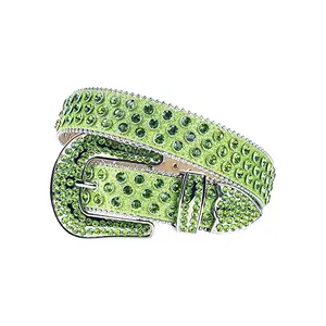 Punk Rock Belt - Heavy Wide Waist Chain Rivets And Sparkling Rhinesne, Suitable for Daily Wear Men/Women.Y2K Full Rhinestone Green Belt, Wide Sparkly Crystal Buckle Waist Belt for Women, Adjustable Punk Style Statement Belt