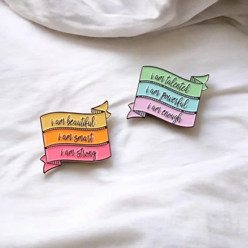 I Am Enough Affirmation Funny Enamel Pin – Rainbow Banner Self Love & Mental Health Gift