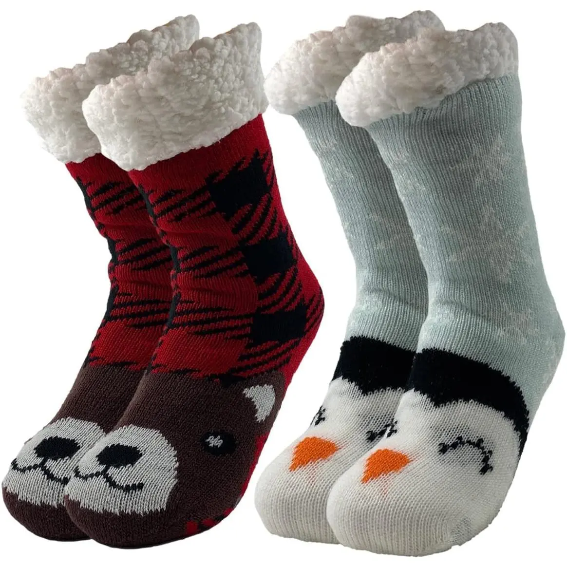 Sock Slippers for Women - 2 Pack Non Slip Socks - Fuzzy Socks Warm Socks with Grippers Sherpa Fleece Lined Thermal