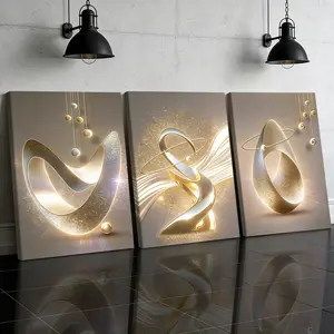 3 Counts Wooden Framed Canvas Painting, Golden Abstract Geometry Art Images, Exquisite Poster, Perfect Gift, Decor For Living Room, Bedthroom, Modern Art, Fashion Family Poster, Wall Art Decoration