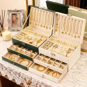 Women's Large Jewelry Box with Locking Drawers, Lockable Jewelry Organizer, Three-Layer Storage Bag, Holds Accessories and Cosmetics, Perfect Gift