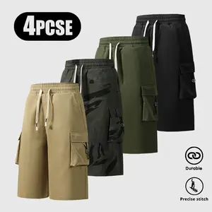 Men’s 4-pack casual loose-fit trendy cargo shorts—relaxed fit for outdoor wear and running; multi-pocket mid-thigh cargo shorts; summer Instagram trend; couples’ basketball shorts; comfortable and casual; suitable for fitness; great as a gift