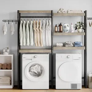 【GARVEE】Laundry Room Organization and Storage,5 Tier Wood Over The Washer and Dryer Storage Shelf with Drying Clothes Racks,Space Saver Heavy Duty Bathroom Laundry Shelf for Home Storage and Decor