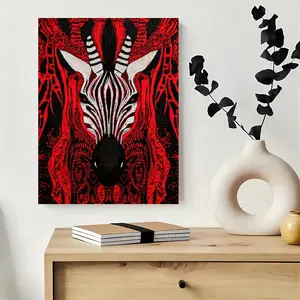 Framed 1pc African Zebra Canvas Art Print with Wooden Frame - Vibrant Red & Black Abstract Design, Ready to Hang Wall Decor for Living Room, Bedroom, Bathroom - Unique Gift for Holidays & Birthdays, Zebra Decor