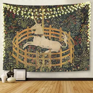Tapestry Artwork Wall Hanging Medieval Vintage Hunting Unicorn Captivity Him Her 60x80 Inches Home Decor Tapestries Mattress Tablecloth Curtain Print