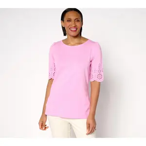 Belle by Kim Gravel Slub Knit Scallop Sleeve Boatneck Top