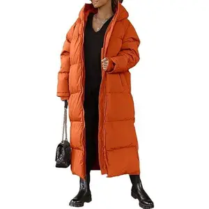 Tankaneo Women Long Quilted Coat Hooded Maxi Length Long Sleeve Puffer Jacket Padded Coat Winter Outerwear Tankaneo Women Long Quilted Coat Hooded Maxi Length Long Sleeve Puffer Jacket Padded Coat Winter Outerwear
