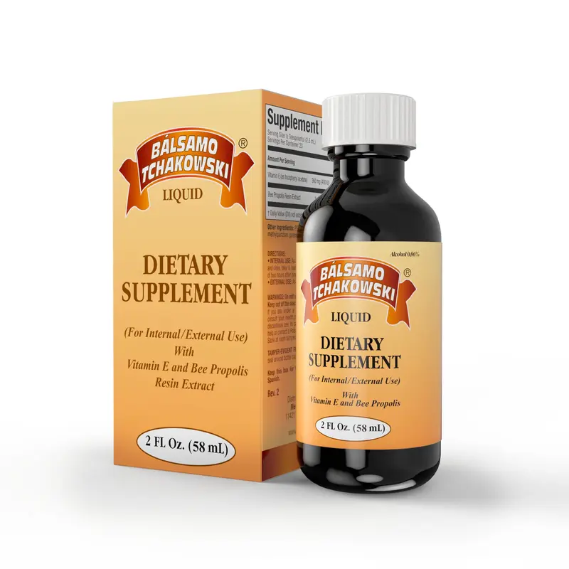 BALSAMO TCHAKOWSKI Propoleo Liquido con Vitamina E | Bee Propolis & Vitamin E Liquid for Oral & Topical Use | 1 Frasco de 2 Fl Oz