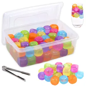 Reusable Ice Cube With Lid & Bin  60 Pack Plastic Cubes For Drinks Bpa Free Colorful Refreezable Square Water Bottles Coffee Beer Or Wine Non-diluting